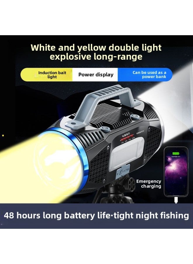 Wallson 8009S Searchlight White And Yellow Double Light Source Night Fishing Fixed Focus Light Floating Lamp Super Bright And Remote High Power LED-Color: + 1.3m Large Tripod  - Image 2