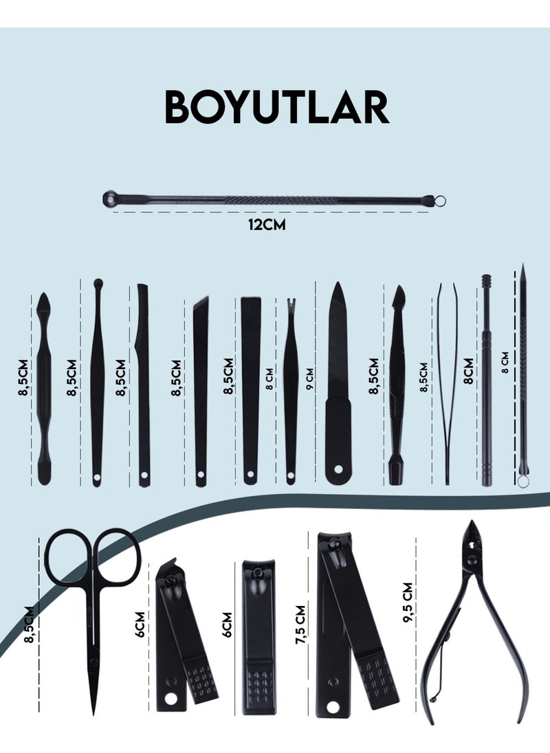 Soho Mujgan Black 17 Piece Manicure Set with Leather Bag  - Image 4