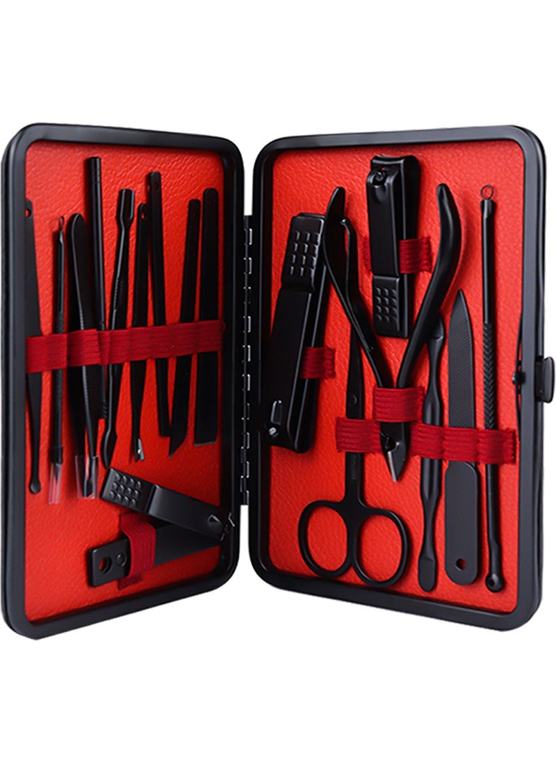 Soho Mujgan Black 17 Piece Manicure Set with Leather Bag  - Image 1