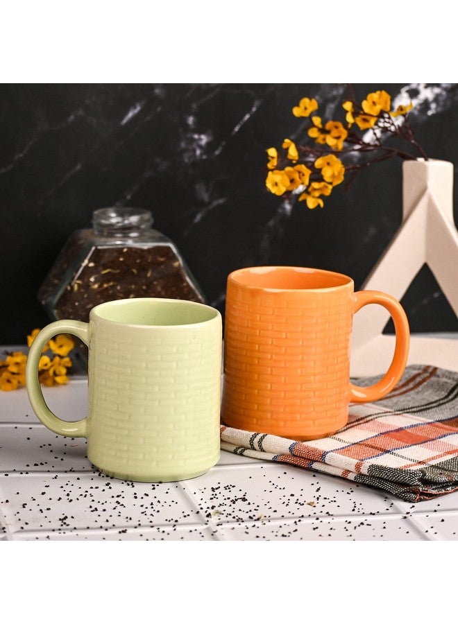 Anwaliya Bendis Series Ceramic Coffee Mug Set of 6 (400ml) Handcrafted Design Tea Cups Stackable, Chip Resistant, Large Serving Green Tea Cups, Brick (Color May Vary) - Image 3