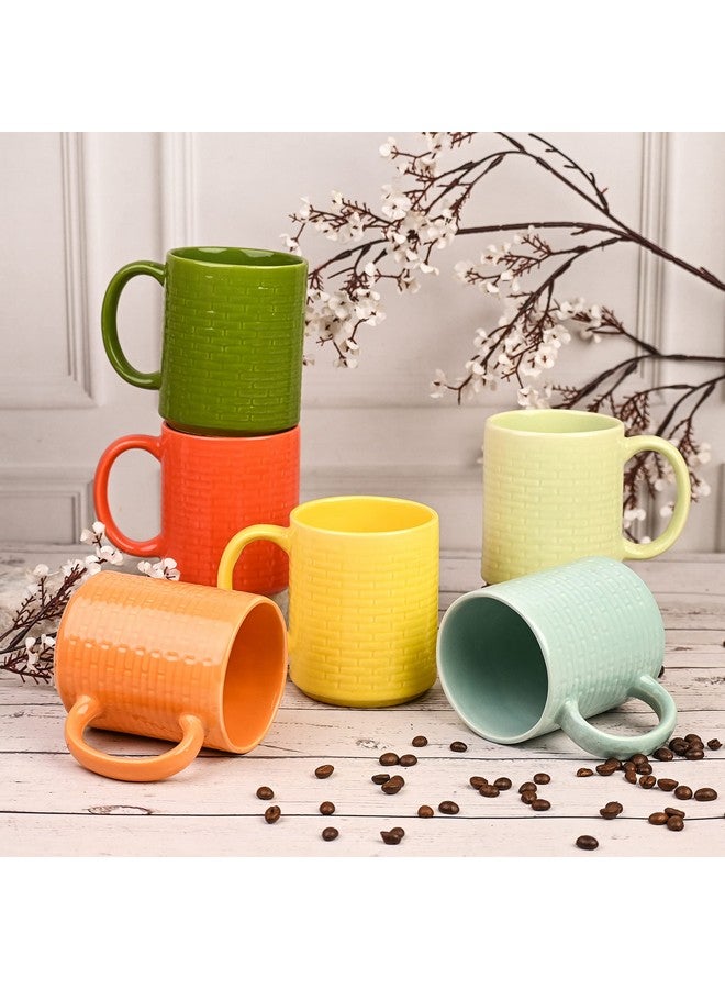Anwaliya Bendis Series Ceramic Coffee Mug Set of 6 (400ml) Handcrafted Design Tea Cups Stackable, Chip Resistant, Large Serving Green Tea Cups, Brick (Color May Vary) - Image 1