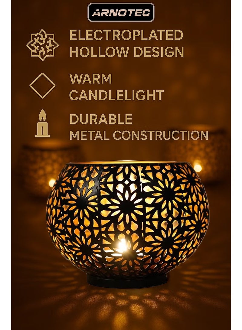 ARNOTEC Ramadan Decorative Metal Candle Holder, Retro Hollow Iron Tea Light Candlestick for Indoor & Outdoor Use, Weddings, Parties & Home Decor with Elegant Pattern Projection - Image 1