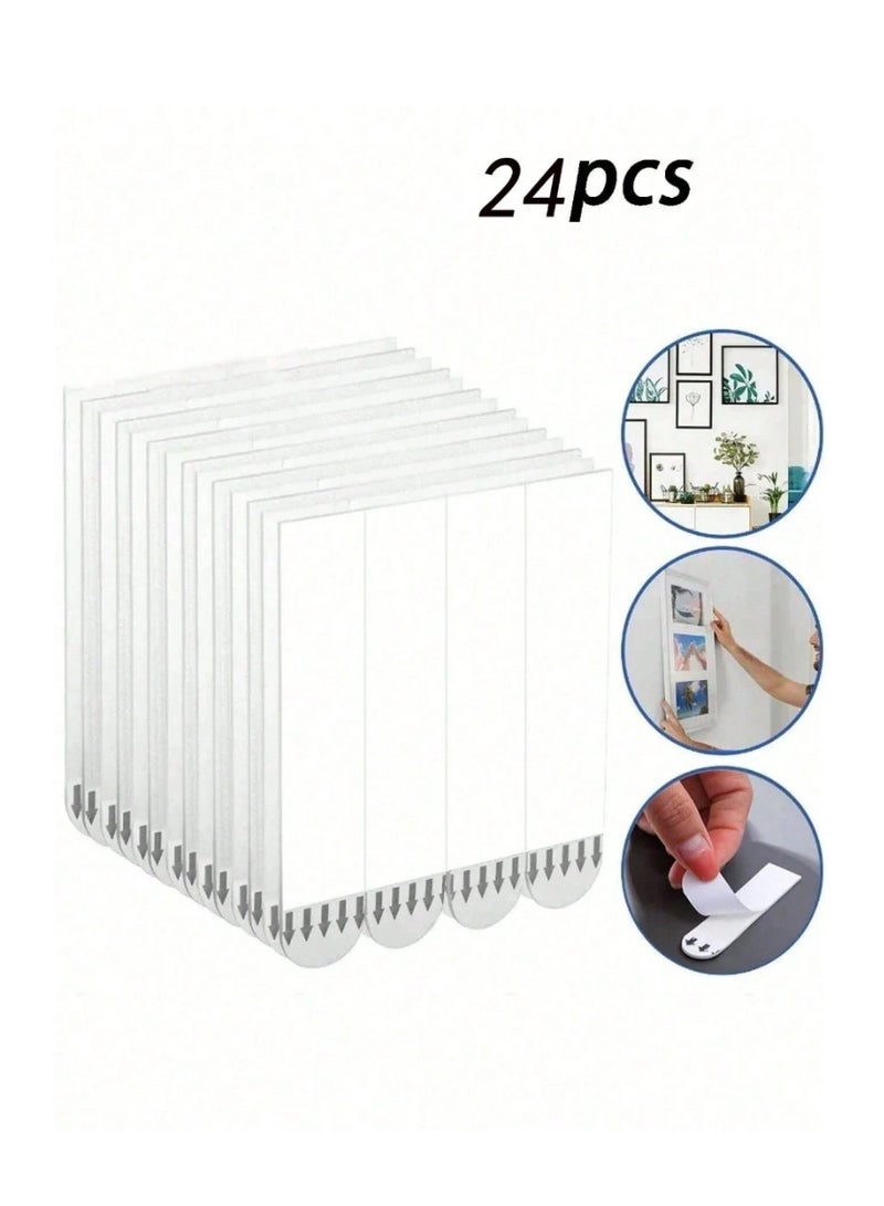 24pcs No Drill Wall Sticker - Removable Adhesive Hooks for Frames, Photos & Home Decor - Heavy Duty Invisible Wall Mounts for Saudi Homes - Image 1