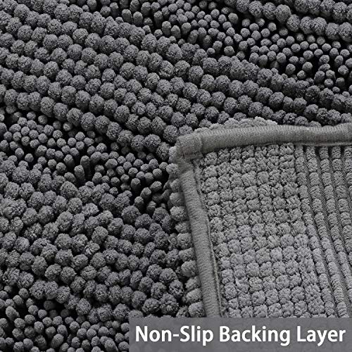 Turquoize Plush Chenille Bath Rug, Gray, Large (47 x 17"), Non-Slip, Washable, Water Absorbent & Soft, For Bathroom Floor - Image 3