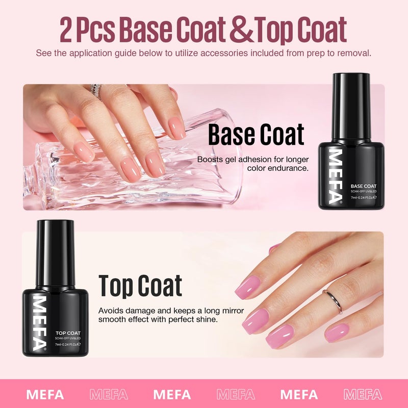 MEFA 19 Pcs Gel Nail Polish Kit with U V Light, 12 Colors All Seasons Nude Pink Milky White Soak Off Gel Polish Nail Set with Base Top Coat Essential Manicure Tools Beginners Salon Nails DIY Art - Image 4