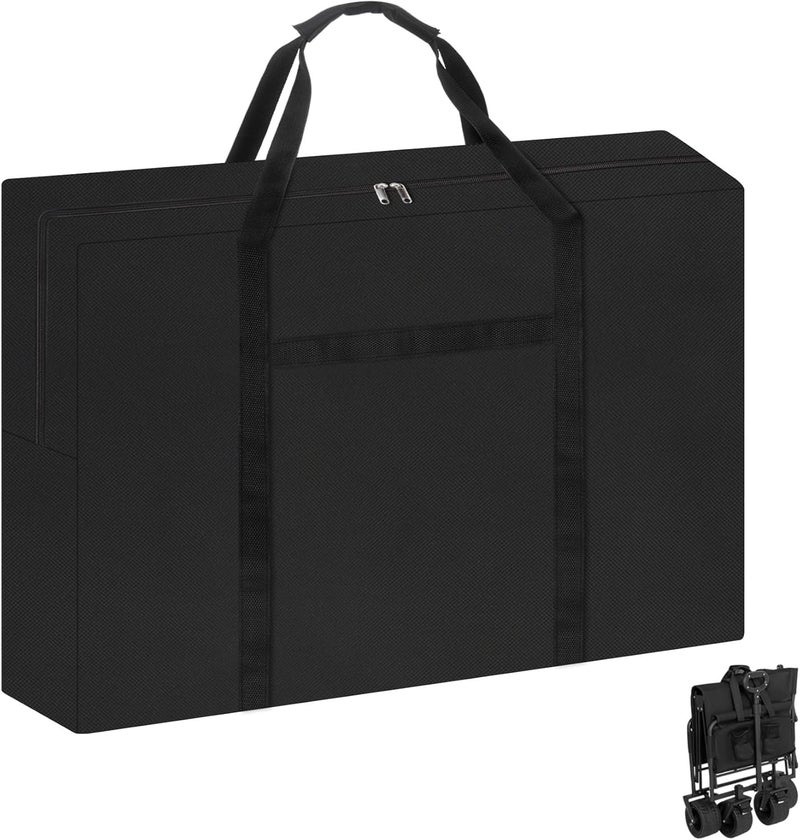 Klmnop Folding Wagon Cart Storage Bag, Water Resistant 32 Inch Cover for Outdoor Camping Garden Cart, 600D Heavy Duty Dustproof Protective Zipper Bag for Garden Carts and Strollers(Black) - Image 1
