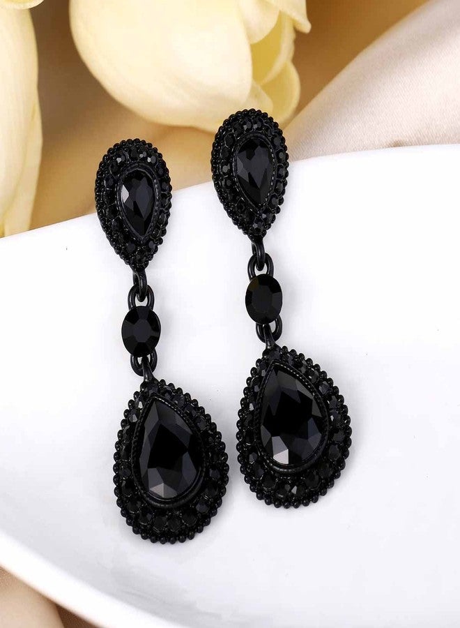 بريلوف أقراط زفاف متدلية من بريلوف للنساء، مرصعة بالكريستال على شكل دمعة ورمز اللانهاية ورقم 8، باللون الأسود والفضي. - Image 5