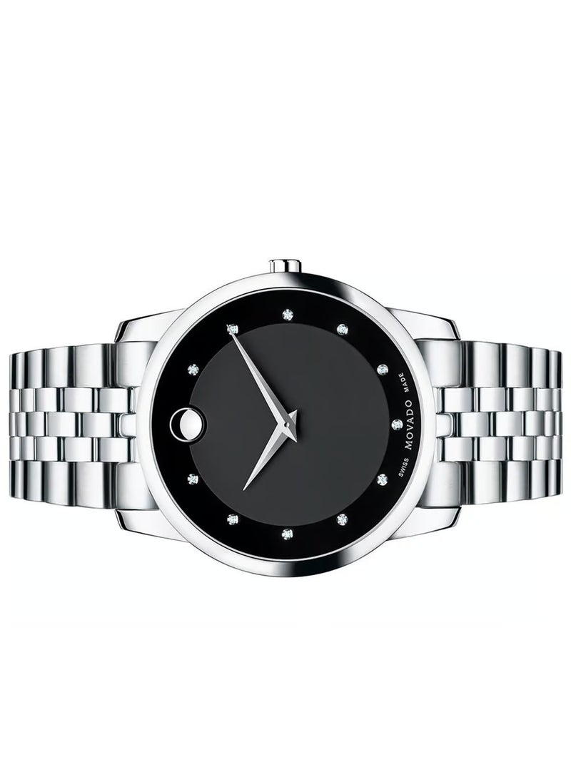 MOVADO BOLD - Movado Museum Diamonds Black Dial Silver Steel Strap Watch For Men - 606878 - Image 1