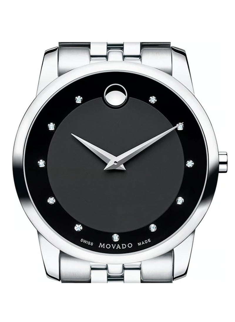 MOVADO BOLD - Movado Museum Diamonds Black Dial Silver Steel Strap Watch For Men - 606878 - Image 1