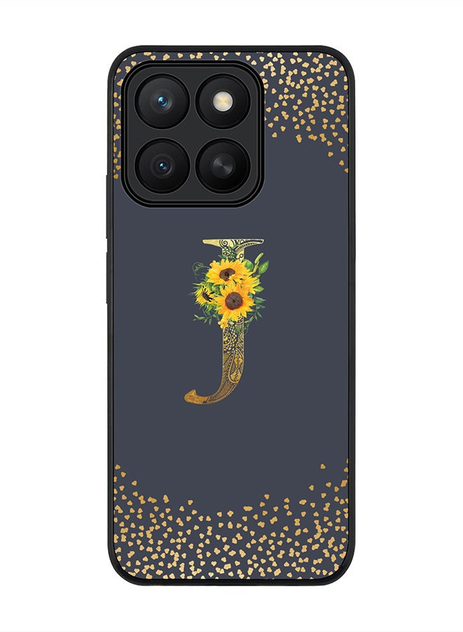 Stylizedd For Honor X8c Case,Slim fit Camera Protection, Shockproof Thin Phone cover  - Custom Floral Monogram - J  (Grey )