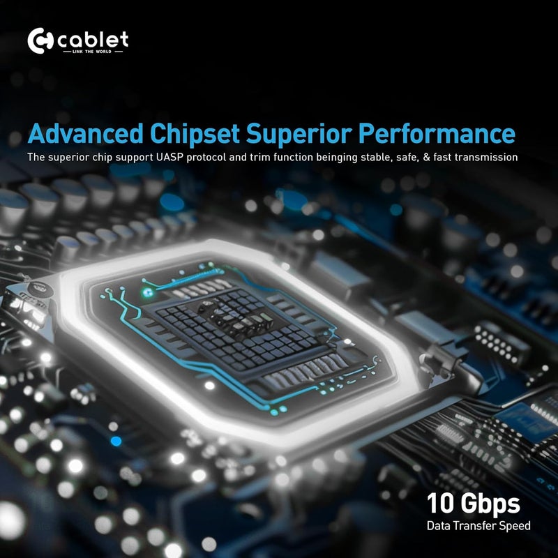 Cablet NVMe M2 SSD Enclosure, USB 3.2 Gen2 10Gbps, Tool-Free NVMe Case Realtek RTL9210 Chipset, USB-C PCIe NVMe Reader, Max 8TB Aluminium Case, Supports M & B&M Key SSDs 2230/2242/2260/2280 (MS902-C3) - Image 4