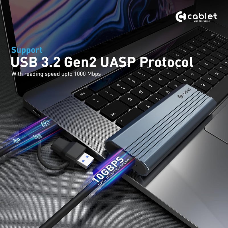Cablet NVMe M2 SSD Enclosure, USB 3.2 Gen2 10Gbps, Tool-Free NVMe Case Realtek RTL9210 Chipset, USB-C PCIe NVMe Reader, Max 8TB Aluminium Case, Supports M & B&M Key SSDs 2230/2242/2260/2280 (MS902-C3) - Image 2