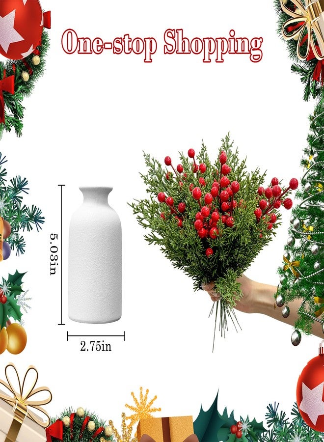 CloudValley 50pcs Artificial Christmas Flowers with a Vase, Red Berry Stems & Faux Norfolk Pine Garland Branches, Evergreen Picks Suitable for DIY Christmas Trees, Winter Home Holiday Decor - Image 4