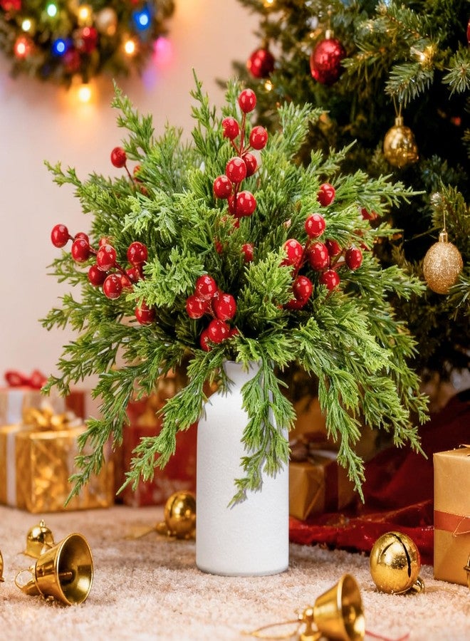 CloudValley 50pcs Artificial Christmas Flowers with a Vase, Red Berry Stems & Faux Norfolk Pine Garland Branches, Evergreen Picks Suitable for DIY Christmas Trees, Winter Home Holiday Decor - Image 1
