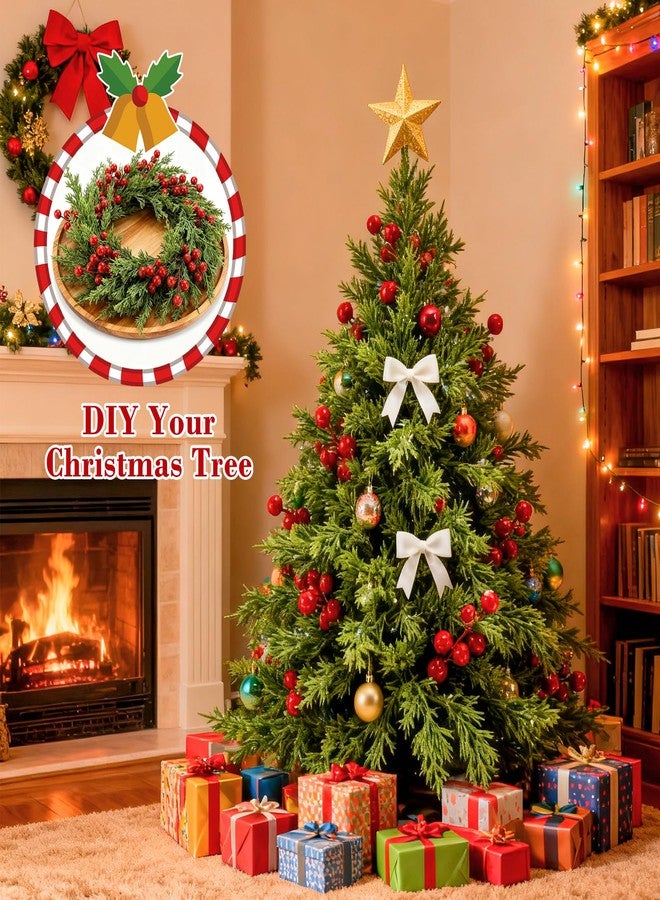 CloudValley 50pcs Artificial Christmas Flowers with a Vase, Red Berry Stems & Faux Norfolk Pine Garland Branches, Evergreen Picks Suitable for DIY Christmas Trees, Winter Home Holiday Decor - Image 3