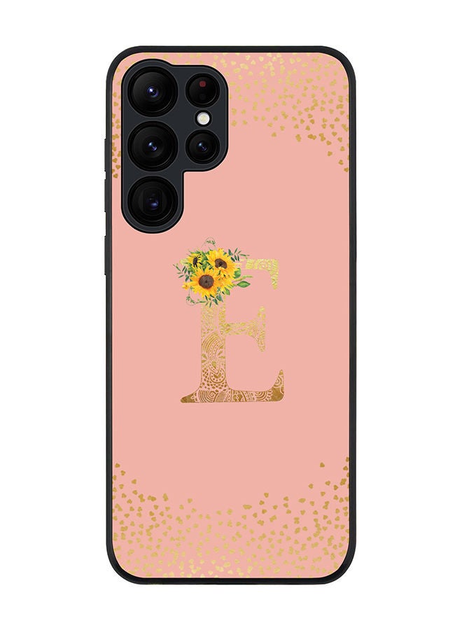 Stylizedd Rugged Black edge case for Samsung Galaxy S22 Ultra 5G Slim fit Soft Case Flexible Rubber Edges Anti Drop TPU Gel Thin Cover - Custom Monogram Initial Letter Floral Pattern Alphabet - E (Rose Pink ) - Image 1