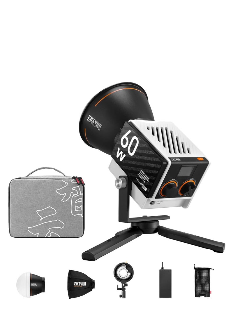 Zhiyun - Zhiyun MOLUS G60 Combo - 60W COB Video Light Bicolor 2700K-6500K Bluetooth App Remote Control Continuous Light Photography with Power Supply DC/PD Tripod for Youtube Vlogging Wedding - Image 1