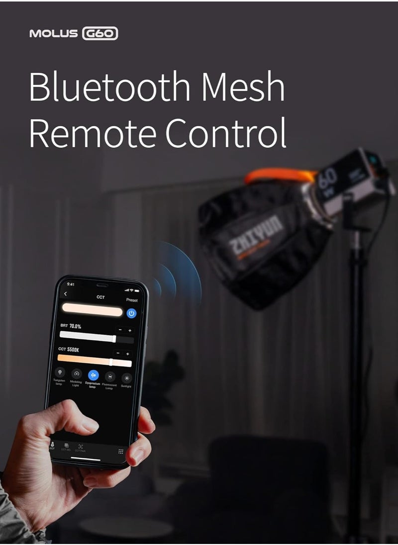 Zhiyun - Zhiyun MOLUS G60 Combo - 60W COB Video Light Bicolor 2700K-6500K Bluetooth App Remote Control Continuous Light Photography with Power Supply DC/PD Tripod for Youtube Vlogging Wedding - Image 1