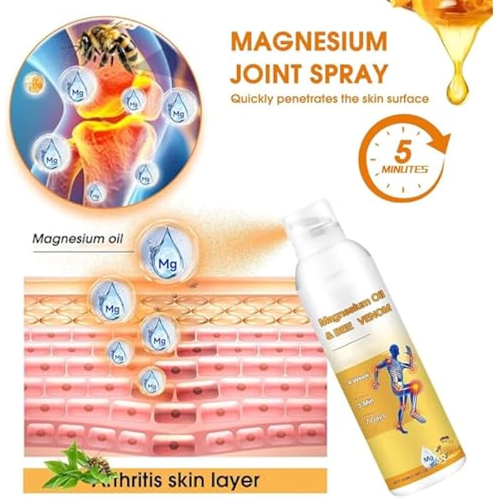 ploreatu Magnesium Joint Spray, Professional Magnesium Joint Oil,Magnesium Oil & Bee Venom Joint Spray for Back, Knee, Hands, Neck （1 PCS,100ml） - Image 3