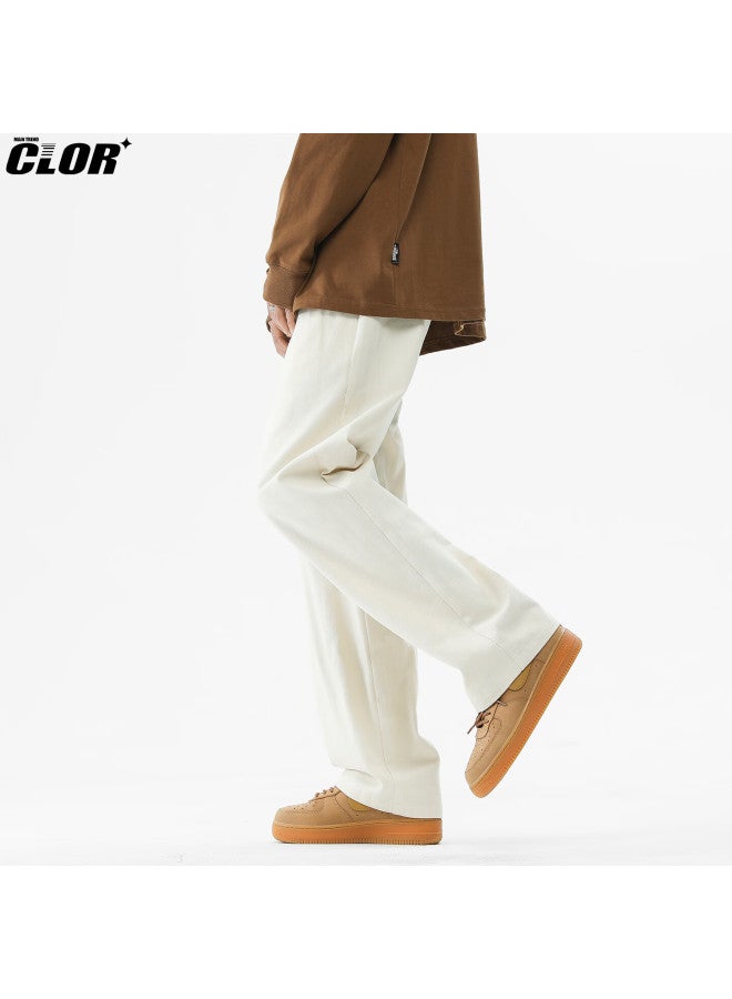 Clor Pure Cotton Pants For Men, Autumn And Winter Style, Trendy Loose Straight-leg Casual Trousers, Floor-length Wide-leg Pants, Cl78 Apricot Color, 4XL - Image 3