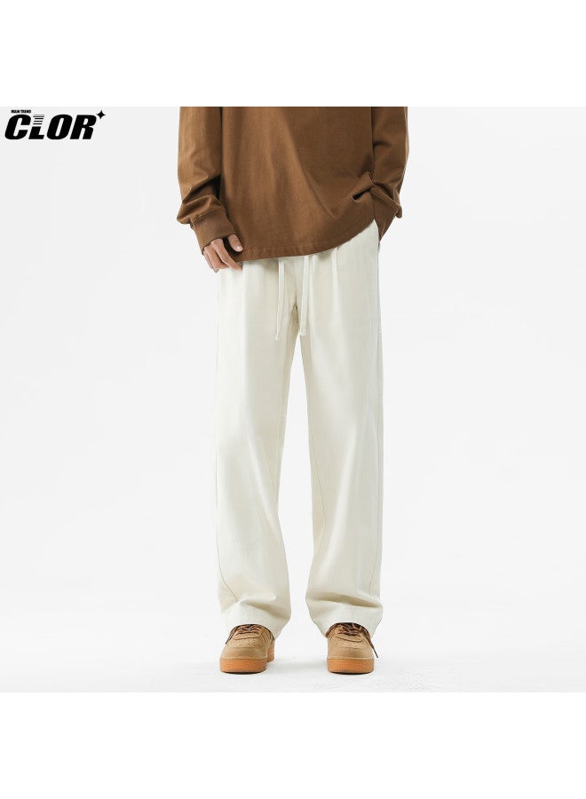 Clor Pure Cotton Pants For Men, Autumn And Winter Style, Trendy Loose Straight-leg Casual Trousers, Floor-length Wide-leg Pants, Cl78 Apricot Color, 4XL - Image 2