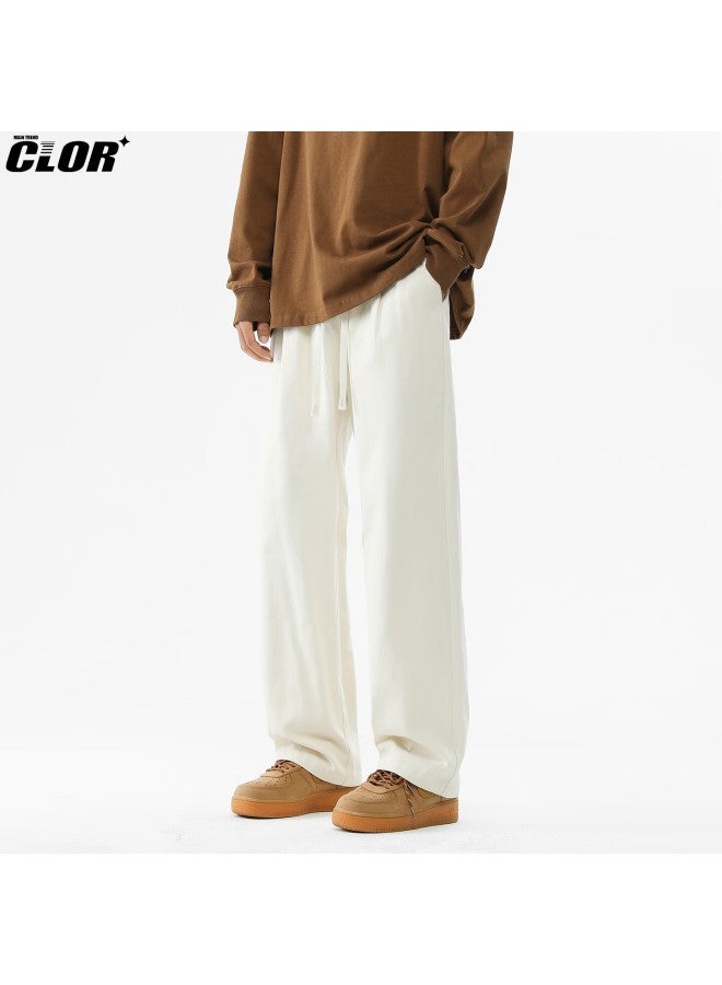 Clor Pure Cotton Pants For Men, Autumn And Winter Style, Trendy Loose Straight-leg Casual Trousers, Floor-length Wide-leg Pants, Cl78 Apricot Color, 4XL - Image 1