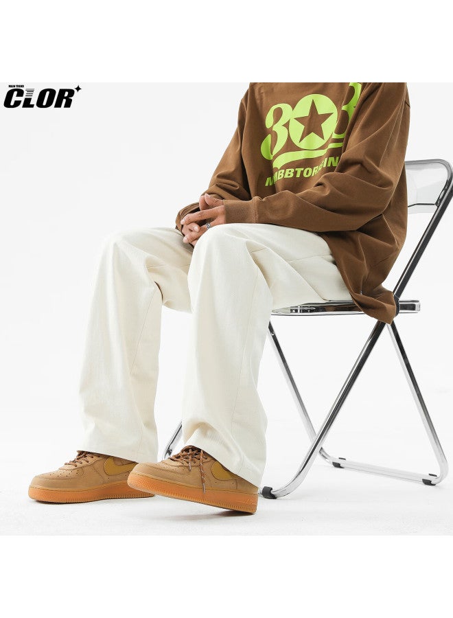 Clor Pure Cotton Pants For Men, Autumn And Winter Style, Trendy Loose Straight-leg Casual Trousers, Floor-length Wide-leg Pants, Cl78 Apricot Color, 4XL - Image 4