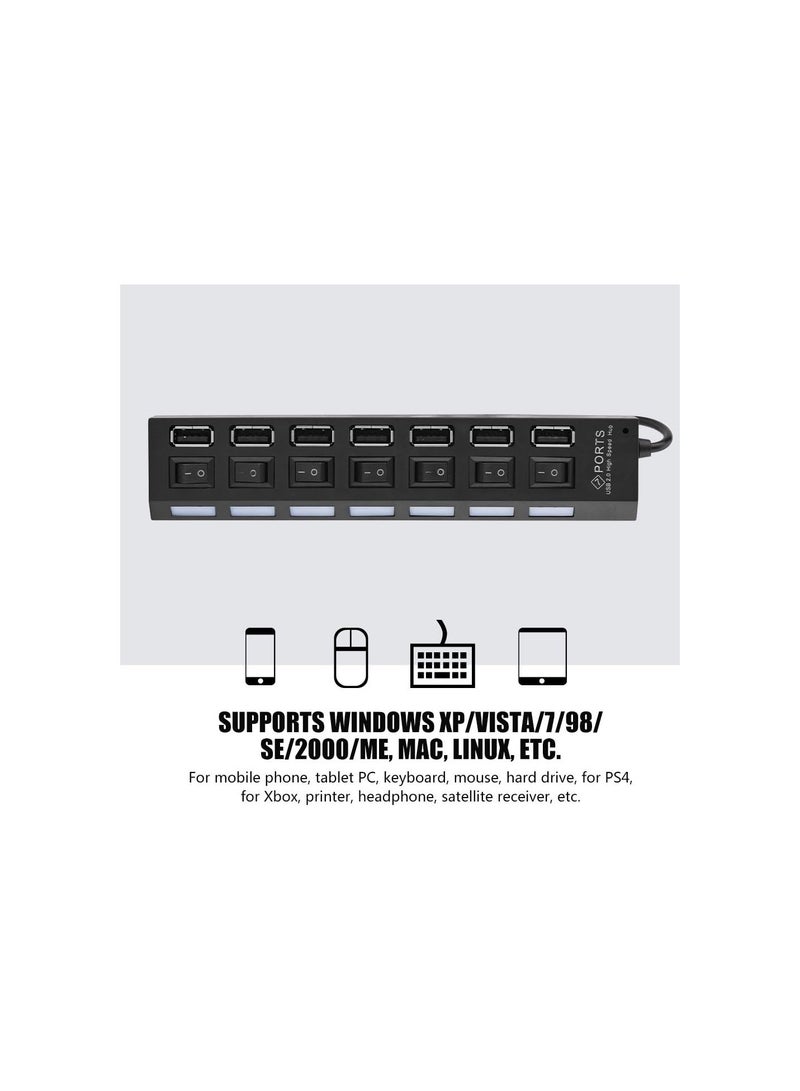 GGOOT USB 2.0 7 Ports USB Hub 450Mbps High Speed Hub Splitter for Mobile Phone, Tablet PC, Keyboard, Mouse, Hard Drive, for PS4, for Xbox, Printer, Headphone, Satellite Receiver  - Image 4