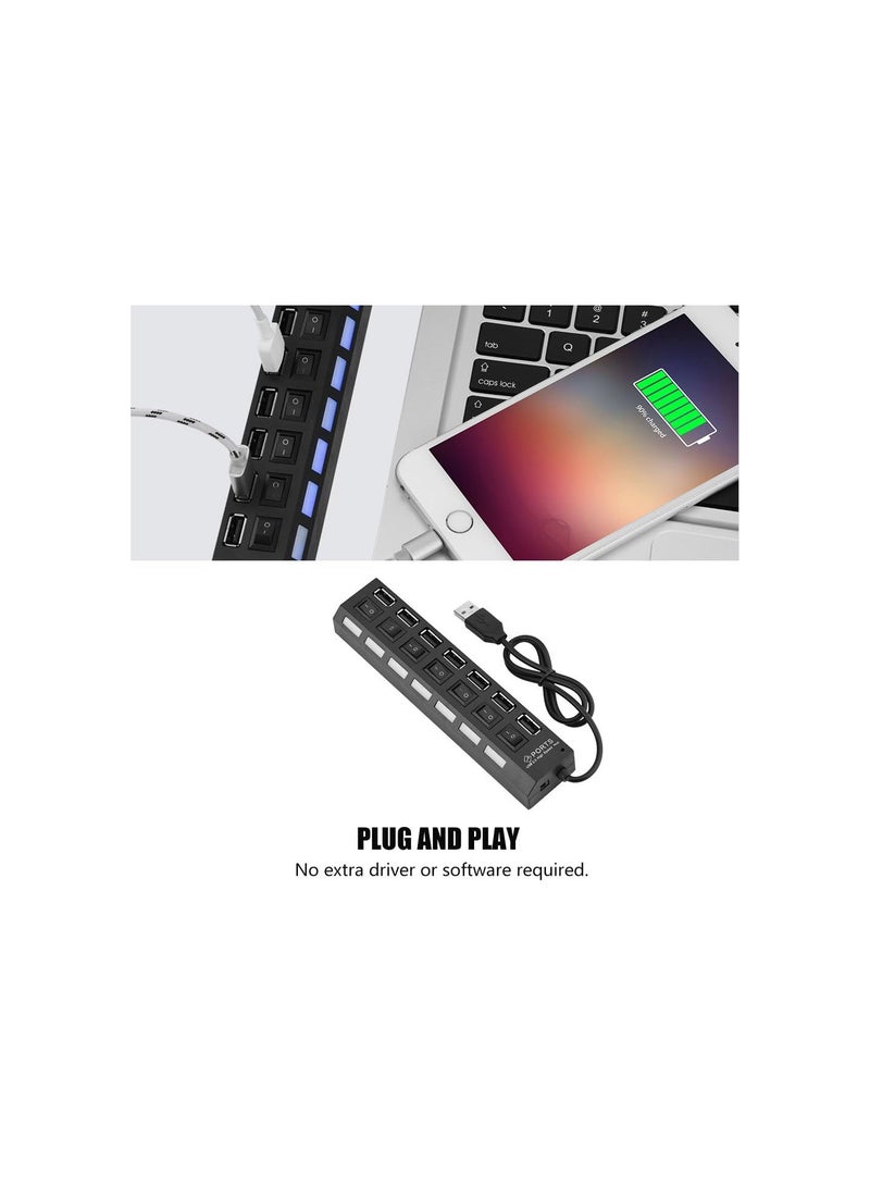GGOOT USB 2.0 7 Ports USB Hub 450Mbps High Speed Hub Splitter for Mobile Phone, Tablet PC, Keyboard, Mouse, Hard Drive, for PS4, for Xbox, Printer, Headphone, Satellite Receiver  - Image 5