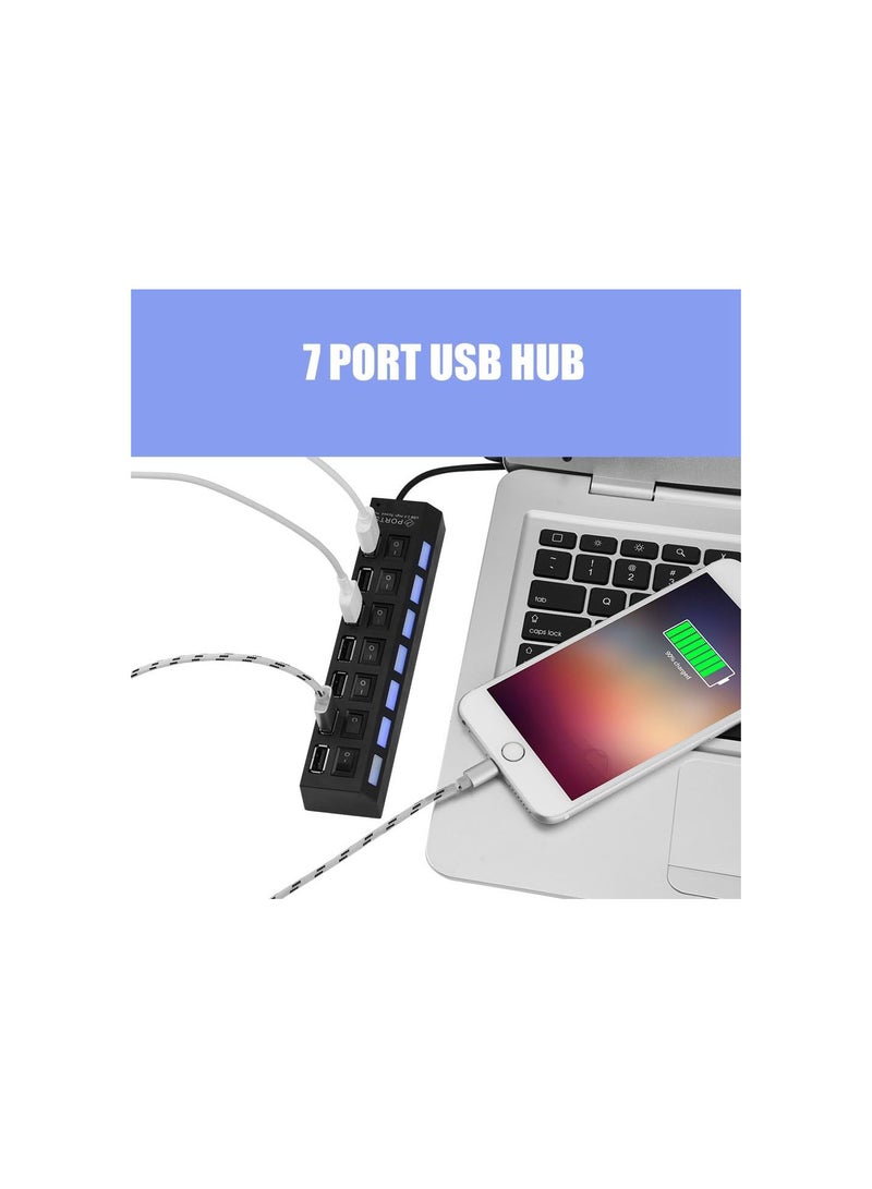 GGOOT USB 2.0 7 Ports USB Hub 450Mbps High Speed Hub Splitter for Mobile Phone, Tablet PC, Keyboard, Mouse, Hard Drive, for PS4, for Xbox, Printer, Headphone, Satellite Receiver  - Image 2