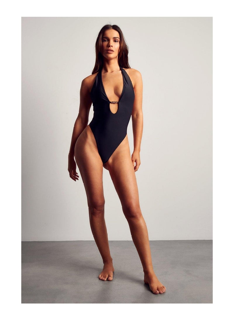 Miss Pap - Misspap Branded Logo Plunge Swimsuit - Image 1