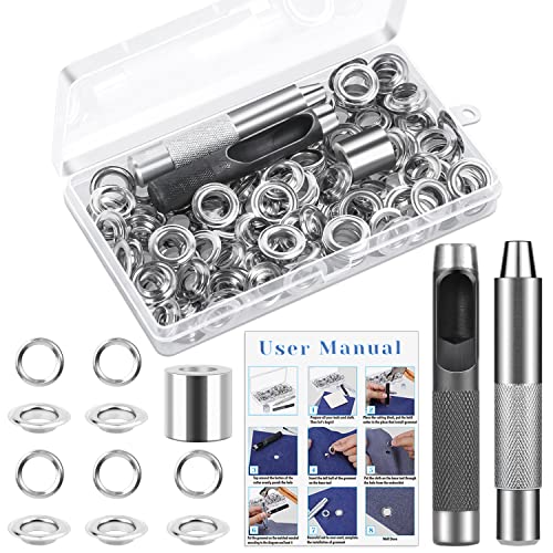 cridoz 120 Sets Grommet Tool Kit 12.7mm, Cridoz Grommet Eyelets Kit with Setting Tools and Storage Box for Fabric, Tarps, Curtains - Image 1