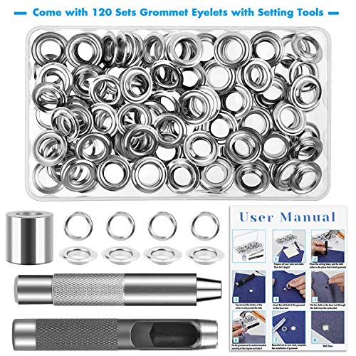 cridoz 120 Sets Grommet Tool Kit 12.7mm, Cridoz Grommet Eyelets Kit with Setting Tools and Storage Box for Fabric, Tarps, Curtains - Image 2