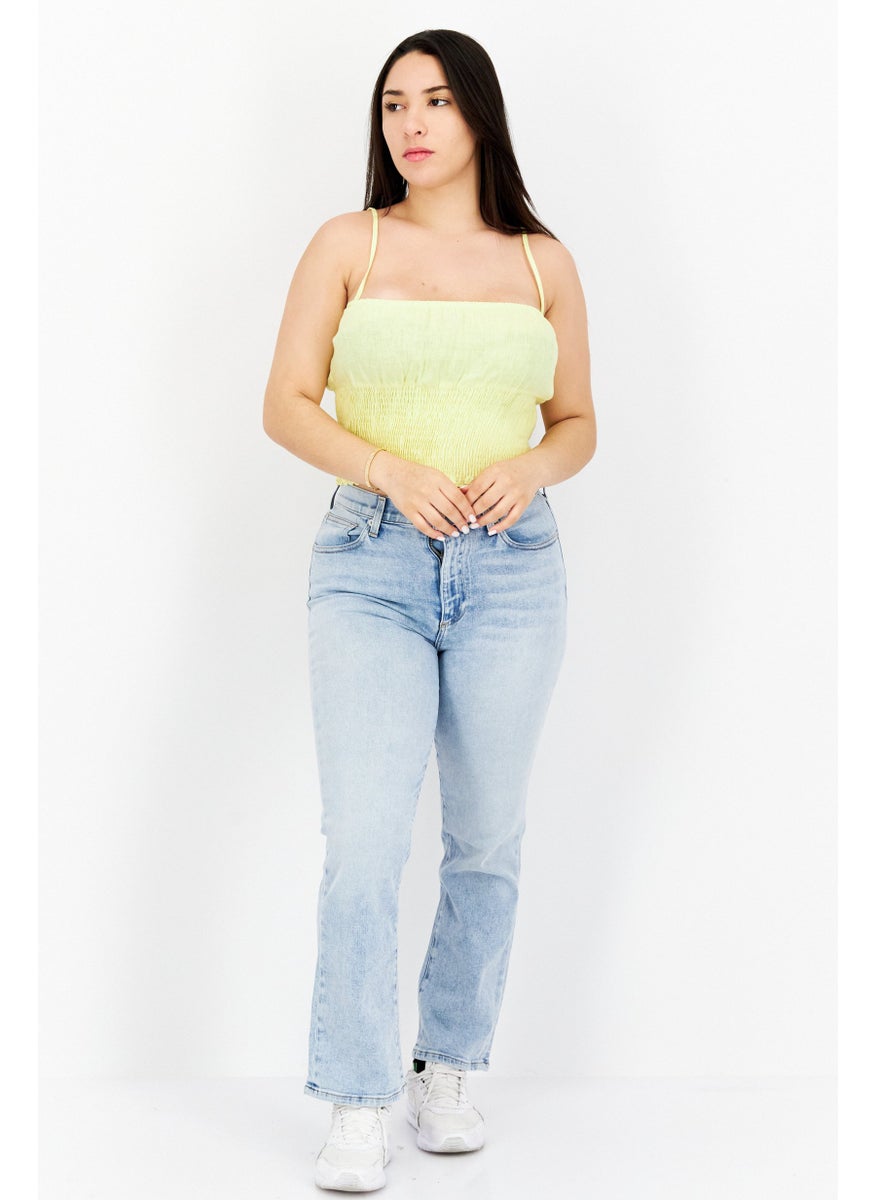 Stradivarius - Women Square Neck Sleeveless Plain Top, Yellow - Image 1
