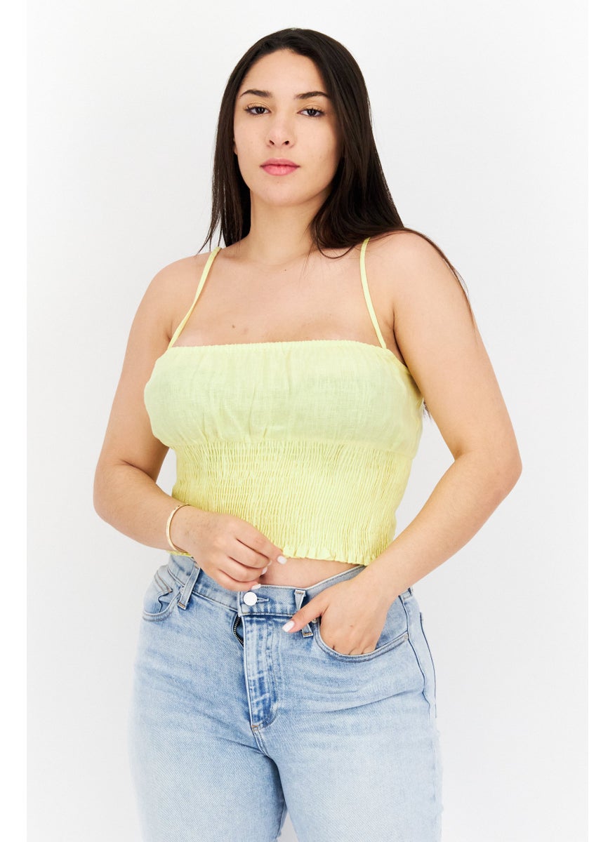 Stradivarius - Women Square Neck Sleeveless Plain Top, Yellow - Image 1