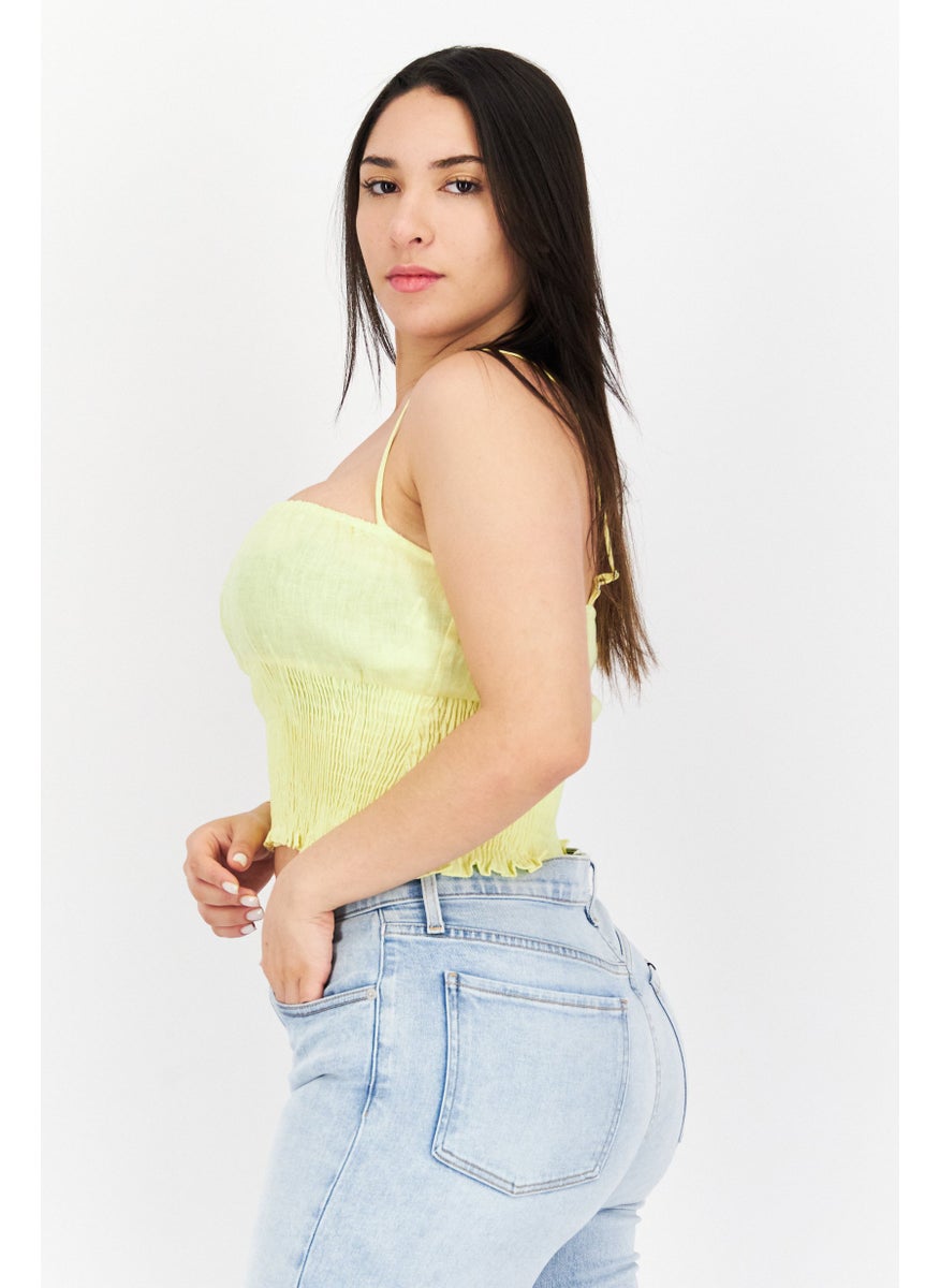 Stradivarius - Women Square Neck Sleeveless Plain Top, Yellow - Image 1
