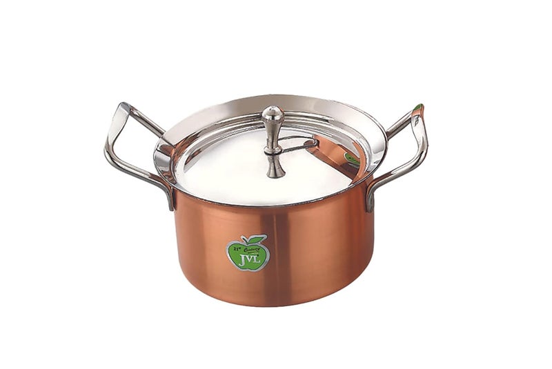 JVL طقم قدر هاندي من النحاس الكامل مع غطاء ومقبض من الفولاذ المقاوم للصدأ 750 1100 1700 مل 3 قطع طقم هاندي للنحاس للطهي طقم هاندي للمطبخ طقم هاندي للتقديم JVLNPFC1 - Image 2