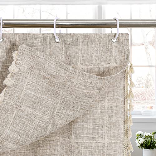 MitoVilla Tan Boho Double Swag Shower Curtain, Polyester Linen Fabric Shower Curtains for Farmhouse Bathroom Decor, Brown Cloth Shower Curtain Set with Hooks, 72 x 72 - Image 4