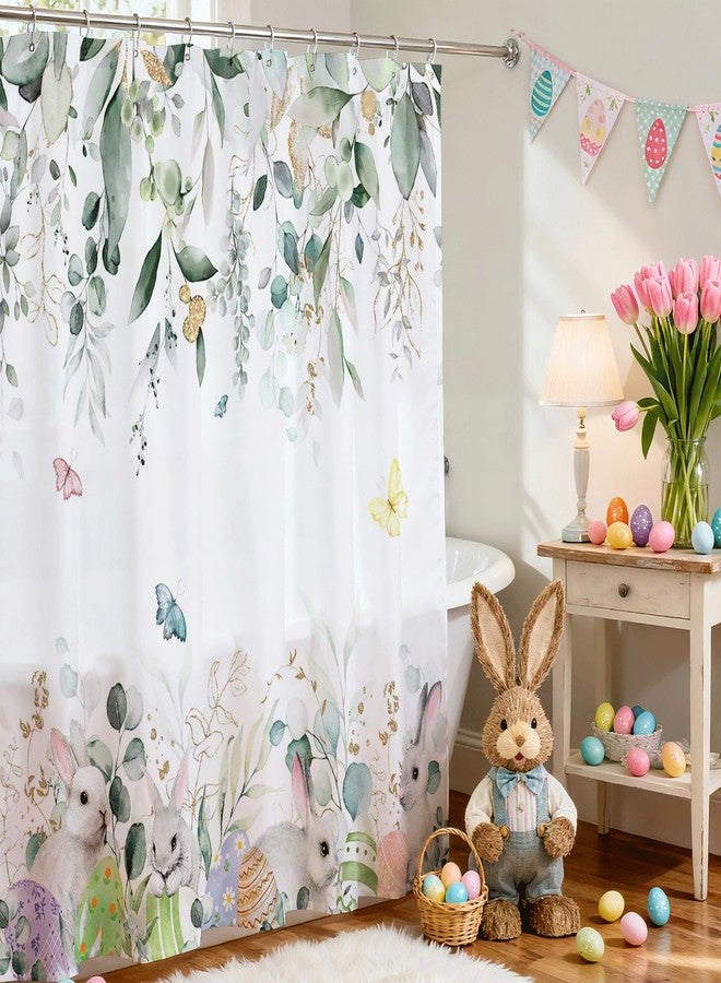 Mocsicka Spring Easter Shower Curtain for Bathroom Happy Easter Bunny Green Eucalyptus Shower Curtains Colorful Eggs Rabbits Decor Waterproof Fabric Bath Curtain Accessories with 12 Hooks - Image 5