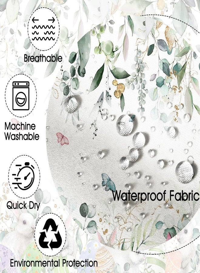 Mocsicka Spring Easter Shower Curtain for Bathroom Happy Easter Bunny Green Eucalyptus Shower Curtains Colorful Eggs Rabbits Decor Waterproof Fabric Bath Curtain Accessories with 12 Hooks - Image 3