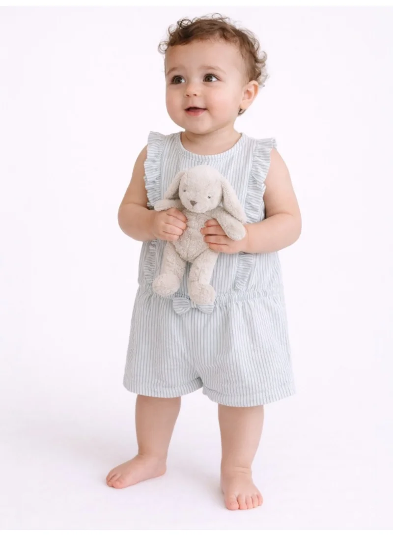 Victor And Jane  Infant Girls Mint Stripe Ruffle Sleeve Playsuit with Bow for Women | Best Price UAE