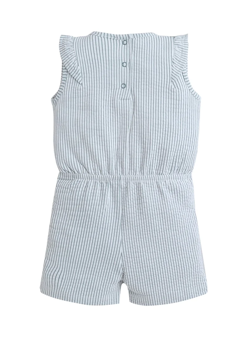 Victor And Jane  Infant Girls Mint Stripe Ruffle Sleeve Playsuit with Bow for Women | Best Price UAE