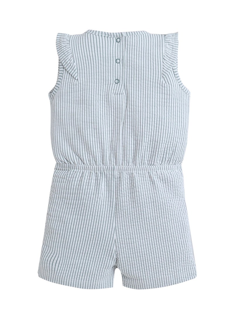 victor and jane Infant Girls Mint Stripe Ruffle Sleeve Playsuit with Bow - Image 4