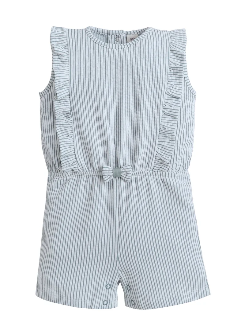 Victor And Jane  Infant Girls Mint Stripe Ruffle Sleeve Playsuit with Bow for Women | Best Price UAE