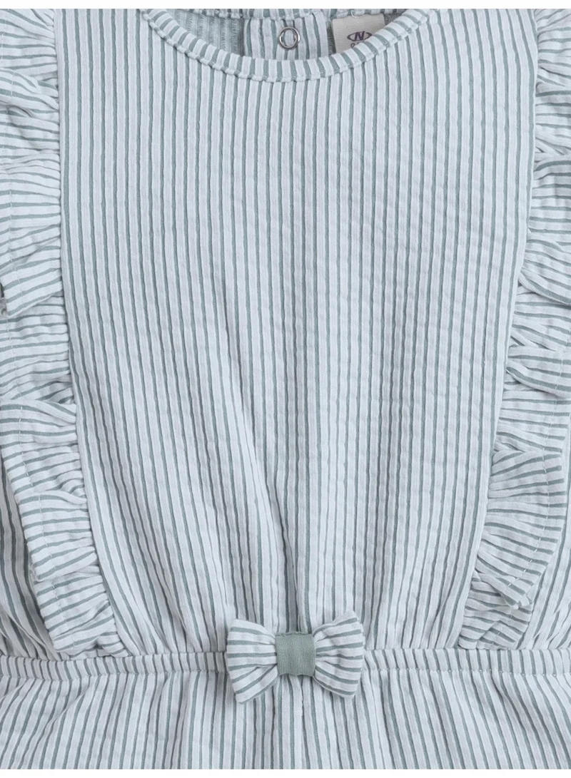 Victor And Jane  Infant Girls Mint Stripe Ruffle Sleeve Playsuit with Bow for Women | Best Price UAE