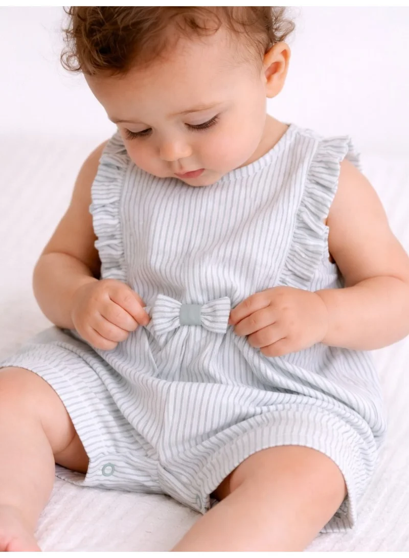 Victor And Jane  Infant Girls Mint Stripe Ruffle Sleeve Playsuit with Bow for Women | Best Price UAE