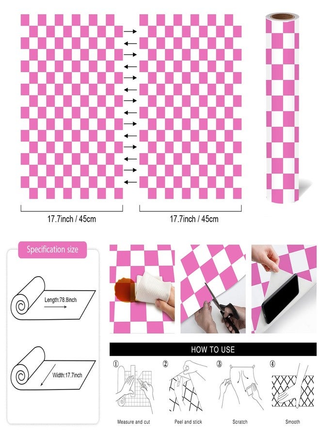 OSECAGE Modern Peel and Stick Wallpaper Pink and White Mosaic Checkered Contact Paper 17.7"x78.8" Self Adhesive Lattice Wallpaper Removable Decorative Wallpapers for Bedroom Countertops Cabinet Vinyl Roll - Image 3