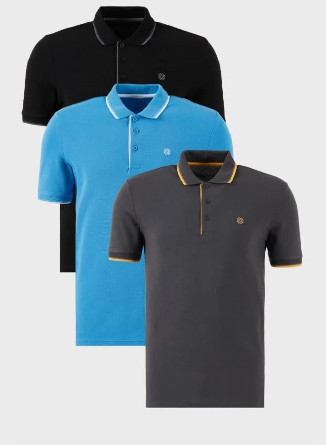 Buratti  Buratti Cotton Slim Fit Stripe Detailed Buttoned Polo Collar 3-Pack T Shirt Men's T SHIRT 5902118S3 for Men | Best Price UAE