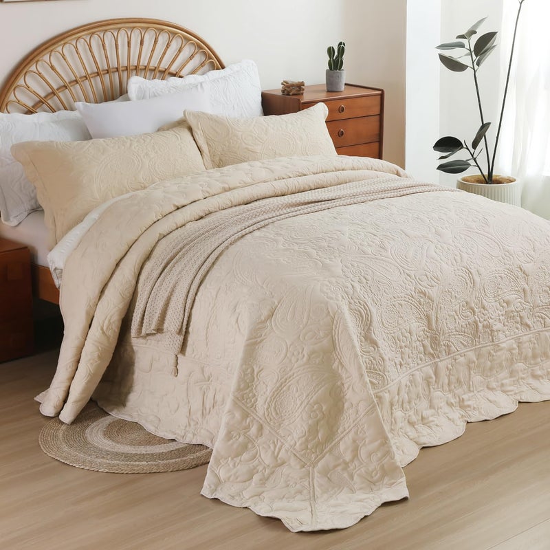 EVENHUG Oversized King Quilt California King Size Lightweight Bedding Set Reversible Bedspread Coverlets for All Seasons 3 Piece (Beige 120"x128") - Image 2