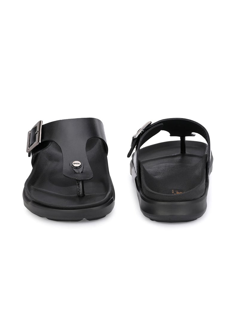 HITZ Men's Black Leather Casual Open Toe Slippers - UK 8 - Image 5